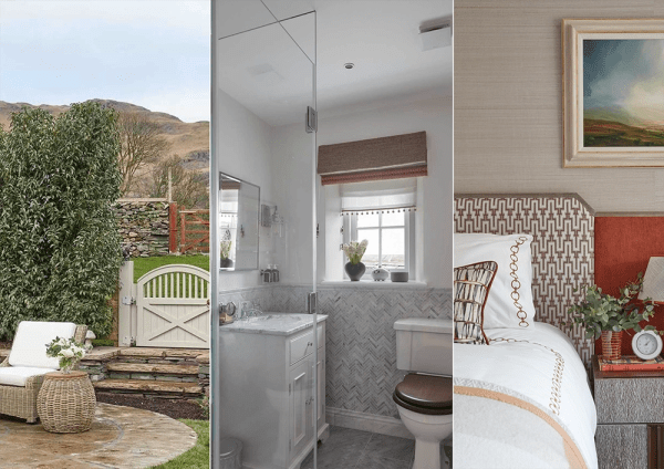 Cozy interior of Little Nut Cottage showcasing rustic wooden beams, a comfortable seating area, and charming decor that reflects the picturesque surroundings