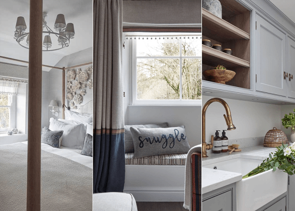 Cozy interior of Little Nut Cottage showcasing rustic wooden beams, a comfortable seating area, and charming decor that reflects the picturesque surroundings